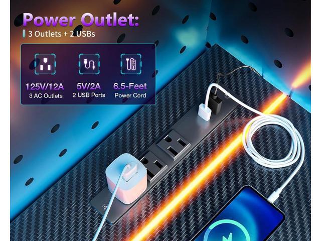 MOTPK 32 Inch Small Gaming Desk with LED Lights & Power Outlet, Computer Desk for Small Space, Gaming Table with Carbon Fiber Texture, Kids Desk...