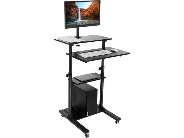 Mount-It Mobile Stand Up Desk / Height Adjustable Computer Work Station Rolling Presentation Cart With Monitor Arm (MI-7942B), Black