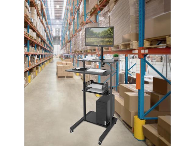 Mount-It Mobile Stand Up Desk / Height Adjustable Computer Work Station Rolling Presentation Cart With Monitor Arm (MI-7942B), Black