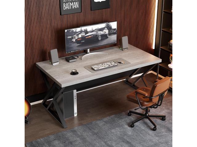 LVB Grey Desk, Industrial Wood Home Office Computer Desk for Bedroom, Farmhouse Metal Wooden Study Work PC Gaming Writing Table, Modern Simple...