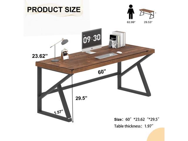 IBF Solid Real Wood Computer Desk, 60 Rustic Natural Real Wood Home Office Desk, Industrial Real Wood Writing Desk for Living Room, Metal Wooden...