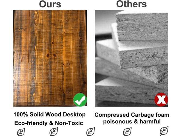 IBF Solid Real Wood Computer Desk, 60 Rustic Natural Real Wood Home Office Desk, Industrial Real Wood Writing Desk for Living Room, Metal Wooden...