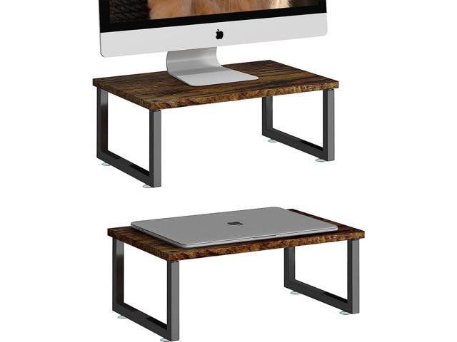Simple Trending 2 Pack Monitor Stand Riser, Wood Desk Storage Organizer for Office Laptop, Computer, Antique Brown