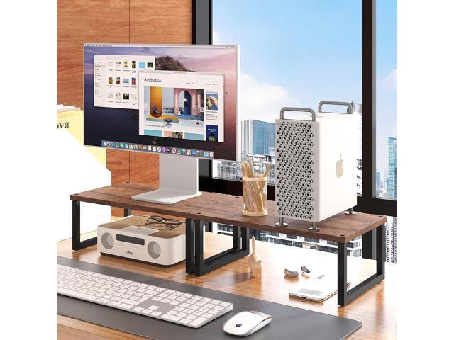 Simple Trending 2 Pack Monitor Stand Riser, Wood Desk Storage Organizer for Office Laptop, Computer, Antique Brown