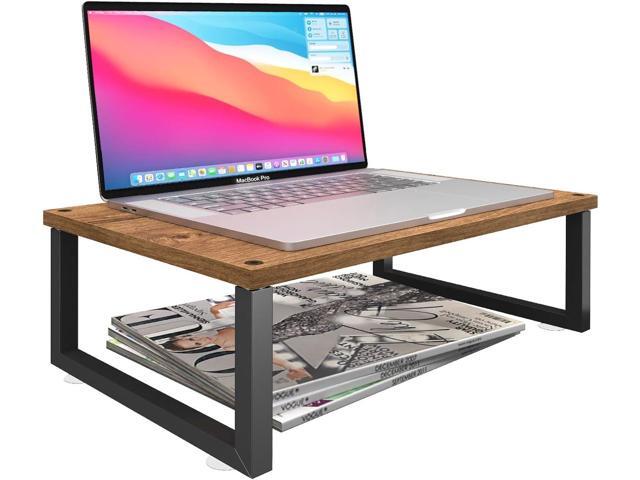 Simple Trending 2 Pack Monitor Stand Riser, Wood Desk Storage Organizer for Office Laptop, Computer, Antique Brown