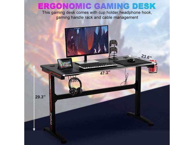 Dkelincs 47 Inch Gaming Desk T-Shaped Computer Desk PC Computer Table Home Office Desk Ergonomic Gamer Workstation with Headphone Hook and Cup...
