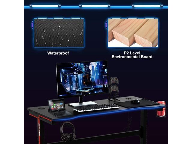 Dkelincs 47 Inch Gaming Desk T-Shaped Computer Desk PC Computer Table Home Office Desk Ergonomic Gamer Workstation with Headphone Hook and Cup...