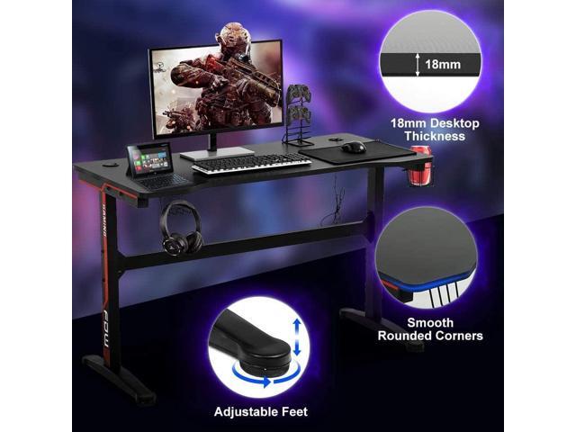 Dkelincs 47 Inch Gaming Desk T-Shaped Computer Desk PC Computer Table Home Office Desk Ergonomic Gamer Workstation with Headphone Hook and Cup...