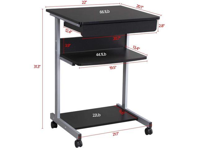 Yaheetech Mobile Computer Desk Cart, Small Rolling Laptop Desk PC Table Workstation with Drawer and Printer Shelf, Writing Desk Table for Small...