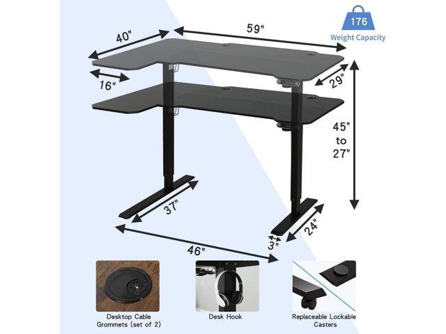 L-Shaped 59' Height Adjustable Electric Standing Desk, Sit and Stand Up Computer Desk For Home Office with Splice Board (Black Top, Black Frame)