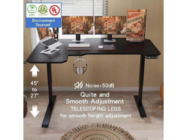 L-Shaped 59' Height Adjustable Electric Standing Desk, Sit and Stand Up Computer Desk For Home Office with Splice Board (Black Top, Black Frame)