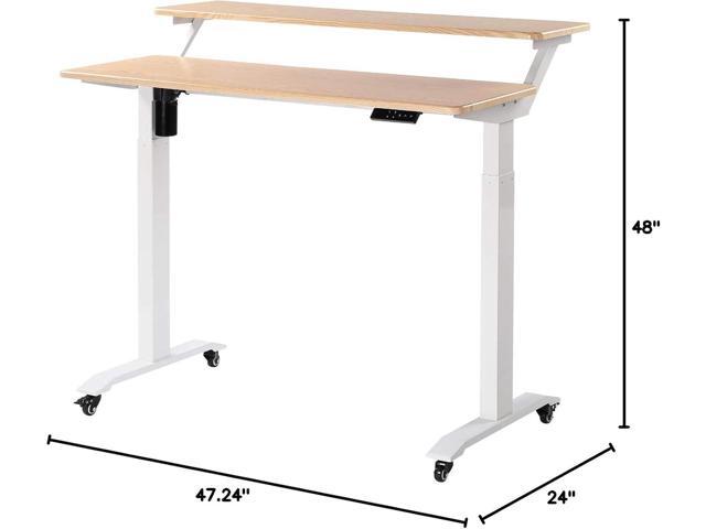 UNICOO Electric Height Adjustable 2-Tier Raising Standing Desk with Wheels, Mobile Workstation with Monitor Stand, Ergonomic Adjustable Game Desk...