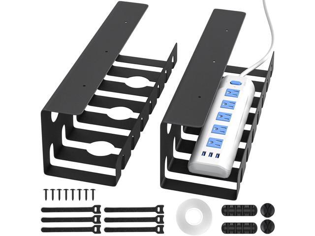 Delamu 2 Pack Metal Under Desk Cable Management Tray, U-Channel Cord Organizer Box, Office Under Desk Cord Organizers, Cable Management with...