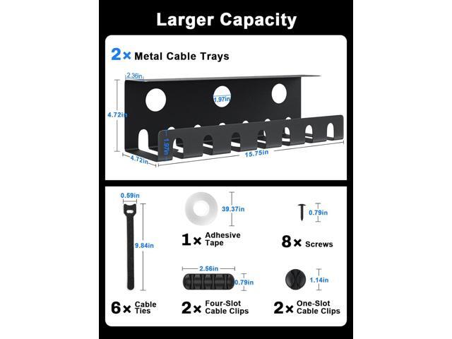 Delamu 2 Pack Metal Under Desk Cable Management Tray, U-Channel Cord Organizer Box, Office Under Desk Cord Organizers, Cable Management with...