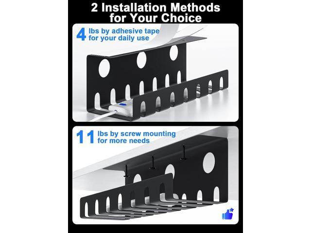 Delamu 2 Pack Metal Under Desk Cable Management Tray, U-Channel Cord Organizer Box, Office Under Desk Cord Organizers, Cable Management with...
