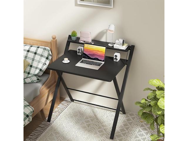 GreenForest Folding Desk No Assembly Required Small Size, 2-Tier Foldable Computer Desk with Shelf for Home Office, Space Saving Portable Laptop...