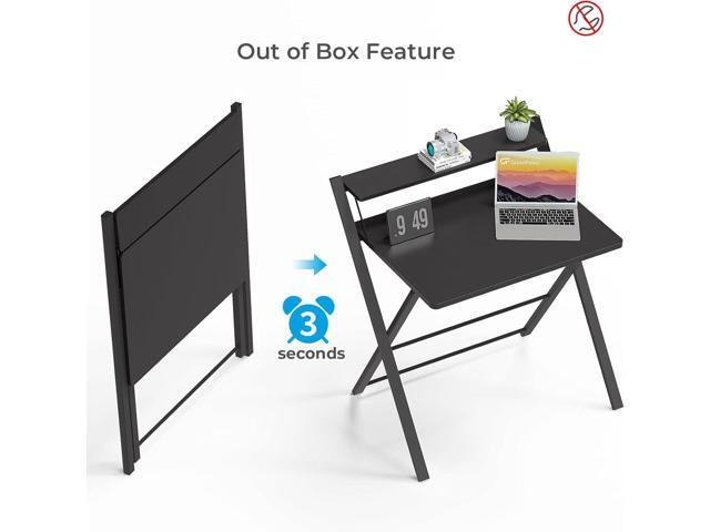 GreenForest Folding Desk No Assembly Required Small Size, 2-Tier Foldable Computer Desk with Shelf for Home Office, Space Saving Portable Laptop...