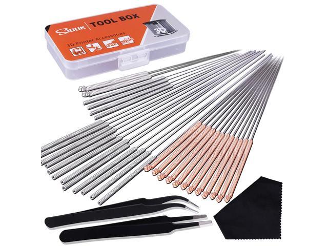 SIQUK 33 Pcs 3D Printer Nozzle Cleaning Tools Kit 30 Pcs 0.15mm, 0.25mm, 0.35mm, 0.4mm, 0.5mm Cleaning Needles 2 Pcs Tweezers and 1 Pc Cleaning Cloth