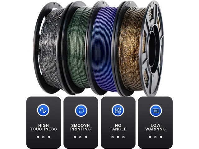 YOUSU 3D Printer Filament Galaxy PLA Filament 1.75mm, 3D Printing Filament Bundle, Multi Color PLA Filament Glitter 250g X 4 Color Pack.
