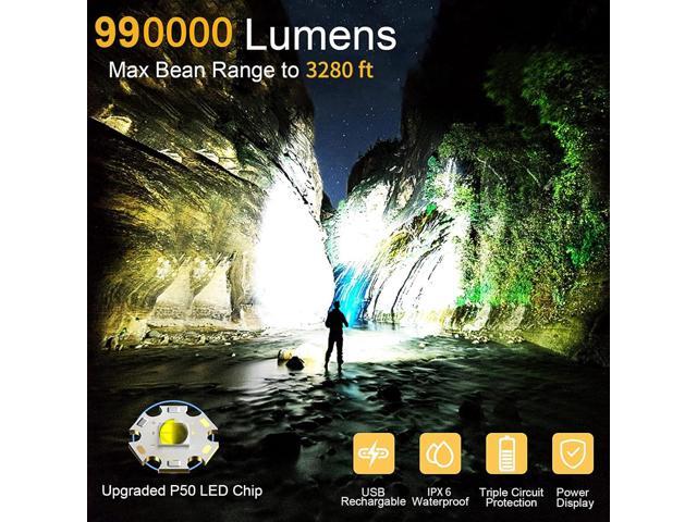 Rechargeable Flashlights High Lumens, 990,000 Lumens Super Bright LED Flash Light, 5 Modes, IPX6 Waterproof Handheld Flash Light for Home,...