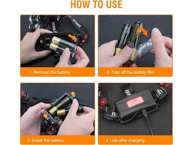 BORUIT RJ-3000 Headlamp Rechargeable LED Head Lamp Super Bright 5000 Lumen Outdoor Headlight 4 Modes, 4 Helmet Clips Waterproof Construction Hard...