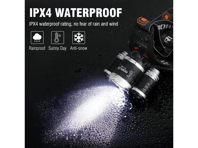 BORUIT RJ-3000 Headlamp Rechargeable LED Head Lamp Super Bright 5000 Lumen Outdoor Headlight 4 Modes, 4 Helmet Clips Waterproof Construction Hard...