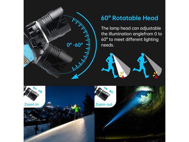 LED Rechargeable Headlamp, Headlight 90000 Lumens Super Bright with 6 Modes & IPX5 Warning Light, Motion Sensor Adjustable Headband Head Lamp, 60°...