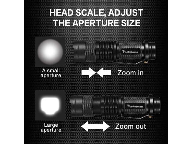 6 Pack,Pocketman 7W 300LM SK-68 3 Modes Mini Light Black LED Tactical Flashlight