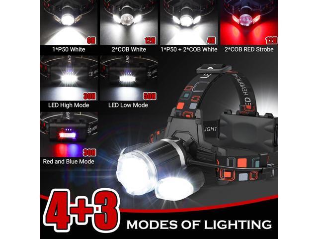Rechargeable Headlamp, 10000 High Lumen Head Lamp, Super Bright LED Head Light Camping Accessories with Red Light, 4 Modes USB Recharge Flashlight,...