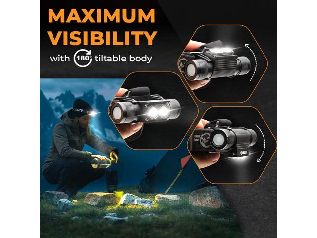 Foxelli Ultra Bright Rechargeable Headlamp 18650 Battery, IPX7 Waterproof, 1200 Lumen LED Light for Work & Outdoors, with Battery & Hooks -...