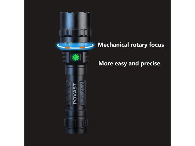 POVAST PVL2 Zoomable Green Light Rechargeable Led Flashlight, 1200 lumens Outdoor Bright Torch Light with Battery for Hunting