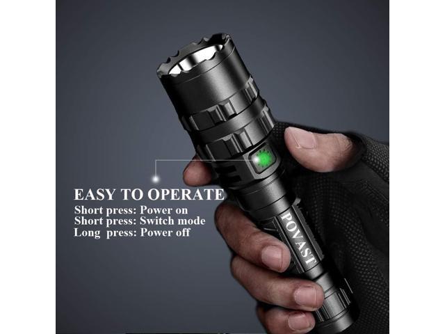 POVAST PVL2 Zoomable Green Light Rechargeable Led Flashlight, 1200 lumens Outdoor Bright Torch Light with Battery for Hunting