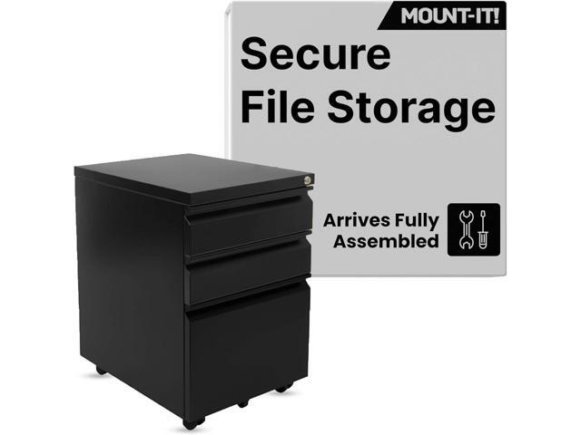 Mount-It! 3 Drawer File Cabinet with Lock and Wheels, Under Desk Storage Filing Cabinet for Home Office, Small Rolling File Cabinet for Legal,...