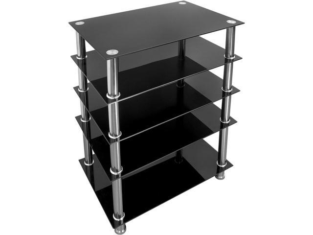 Mount-It! Tempered Glass AV Component Media Stand, Audio Tower and Media Center with 5 Shelves, 220 Lbs Total Capacity, Black Shelves Chrome Legs...