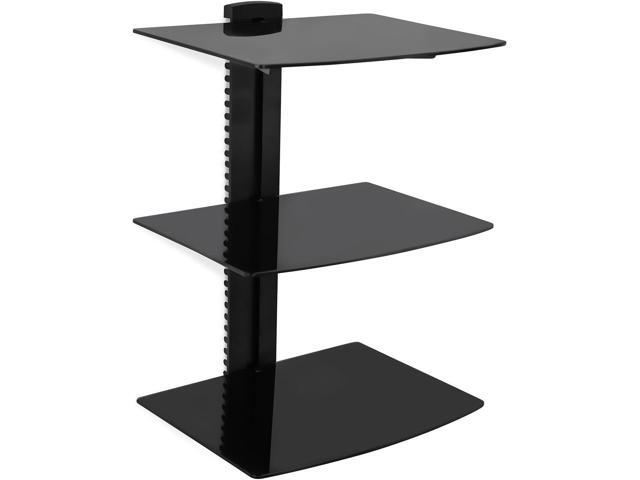 Mount-It! Floating Wall Mounted AV Entertainment Shelf for DVD Players, Cable Boxes, Audio, Gaming Systems, 3 Black Tempered Glass Height...