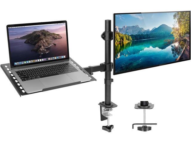 Mount-It! Laptop Desk Mount with Monitor Arm, Dual Laptop and Monitor Stand, Fully Adjustable, VESA Compatible, Ventilated Tray, Fits 13-32'...