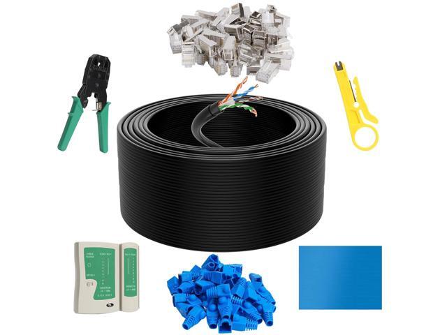 Cat6 Outdoor Ethernet Cable 500 FT with Tool Kit, Heavy Duty Network Internet DIY Bulk Cord, Support Cat 6 Cat5e Cat5, UTP, CCA, Waterproof, PVC &...