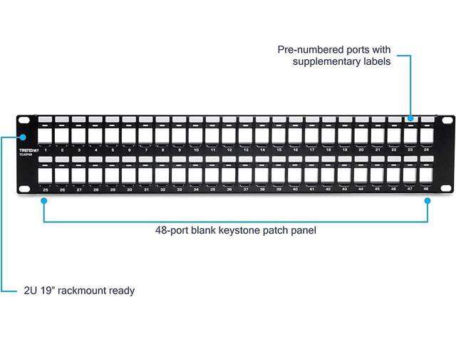 TRENDnet 48-Port Blank Keystone 2U HD Patch Panel, TC-KP48, 2U 19 Metal Rackmount Housing, HD Keystone Network Patch Panel, Recommended w/TC-K25C6...