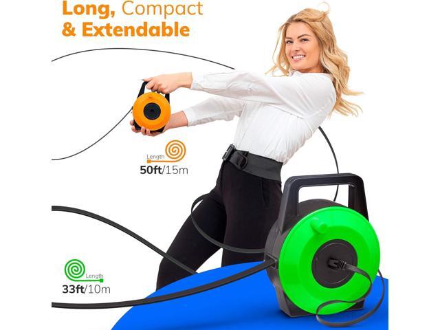 Retractable Network Cable Extender, 50 Feet CAT 6 Ethernet Cable Flat-Portable 1Gbps Data Speed-Swiftly Setup Temp Networks-Cascadable Male-Female...