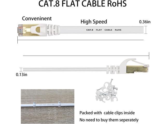 DEFACE Cat 8 Ethernet Cable 100 Ft White Flat 40Gbps High Speed Shielded RJ45 LAN Cable