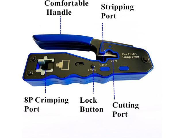 Rj45 Crimp Tool Kit Pass Through and Standard Cat6 Cat6A Cat5 Cat5e rj45 Crimping Tool with 50pcs rj45 Cat6 Pass Through Connectors, 20pcs Covers,...