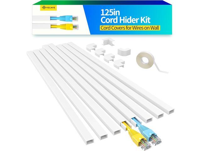 125in Cord Hider, One-Cord Cable Concealer, Cord Covers for Wires on Wall - Easy Install Cable Management Kit for 2 Small Wires, Cables Raceway...