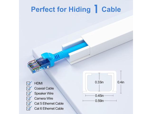 125in Cord Hider, One-Cord Cable Concealer, Cord Covers for Wires on Wall - Easy Install Cable Management Kit for 2 Small Wires, Cables Raceway...