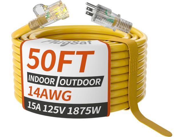 14/3 Gauge Yellow Outdoor Extension Cord 50 ft Waterproof with Lighted Indicator, Cold Weatherproof -40°C, Flexible 3 Prong Extension Cord...