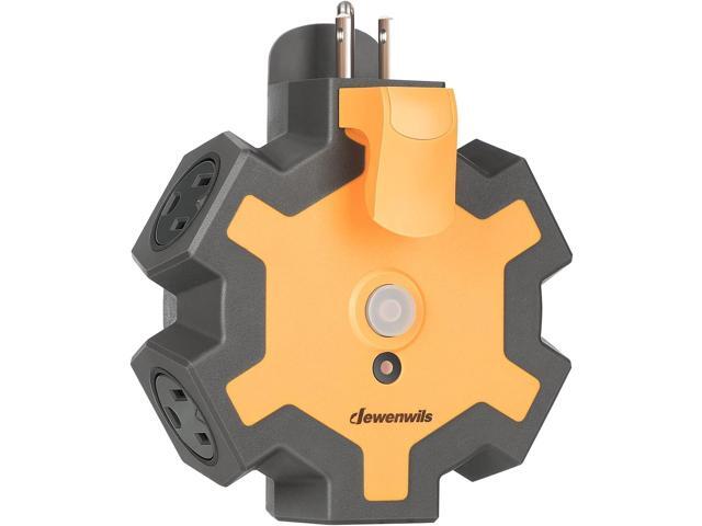 DEWENWILS Outdoor Extension Cord Power Adapter, Heavy Duty 5-Outlet Power Hub with Swivel Safety Covers, Widely-Spaced Power Outlet for Workshop,...