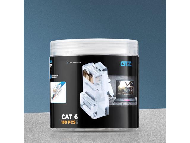 GTZ RJ45 Cat6 Pass Through Connectors Pack of 100 Clear Ethernet Plugs for Unshielded Twisted Pair Solid Wire & Standard Cables Compatible with...