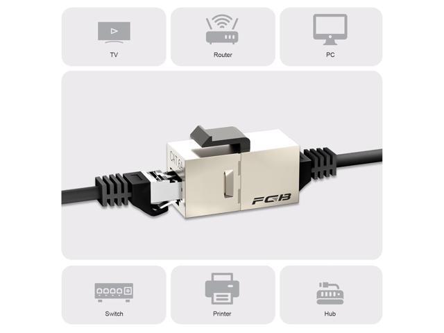 FGB 10Gbps Cat6a Shielded Keystone Coupler, Female to Female RJ45 Keystone Jack, Ethernet Keystone Coupler in Silver, 10 Pack
