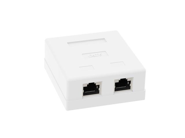 VCELINK RJ45 Surface Mount Box Shielded 2-Port, Compatible with UTP Cat6/Cat5e/Cat5 Stranded or Solid Network Cables, 5-Pack, White