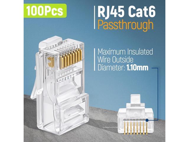 GTZ RJ45 Cat6 Pass Through Connectors Pack of 100 Clear Ethernet Plugs for Unshielded Twisted Pair Solid Wire & Standard Cables Compatible with...