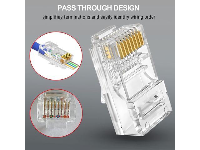RJ45 Connector Cat5 Cat5e Pass Through RJ45 Ends Ethernet Modular Plug 100-Pack